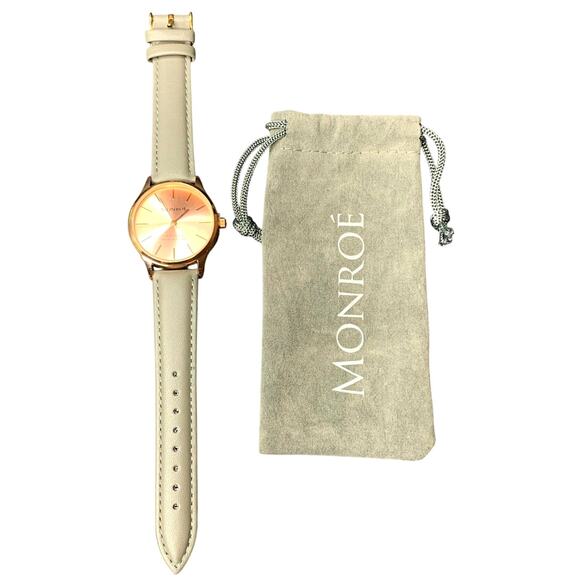 Monroe SOLÉROSE Charcoal Leather Women's Wristwatch NEW - Picture 1 of 7